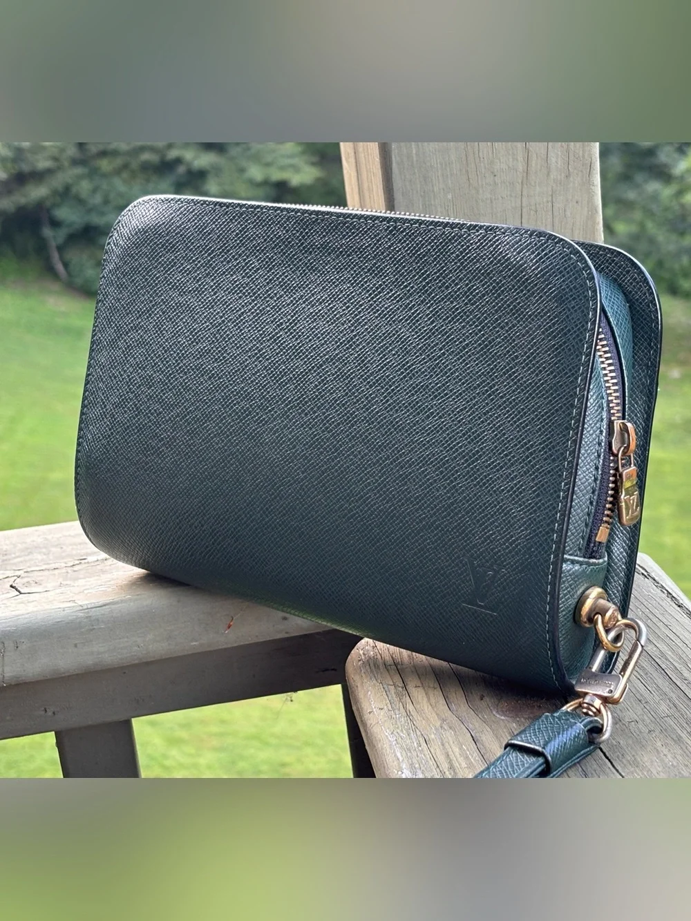 Authentic Louis Vuitton Textured Zip Pouch Wallet - Forest Green